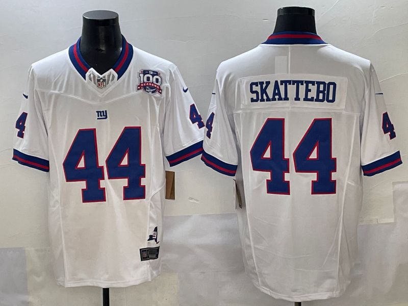 Men 2025 New York Giants 44 Skattebo White Throwback Three generations Nike Limited NFL Jersey style 1